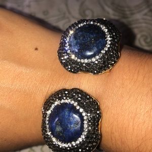 Snake and stone cuff bracelet